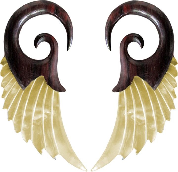Produktbild Star Piercing Ohrgewicht Haken Falke Perlmutt Flügel aus Narra Holz (2Stk) (ohne Messing, Organisch, Mineralisch)