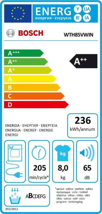 Energie-Label Bosch Hausgeräte WTH85VWIN (8 kg, Rechts)