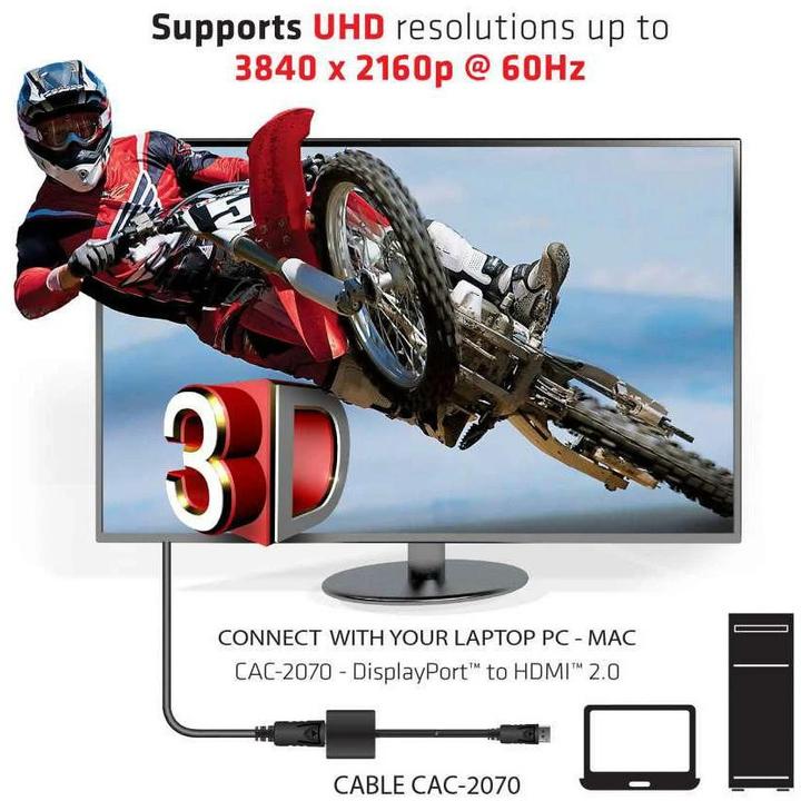 Actual product image Club 3D Adapter cable DP 1.2 to HDMI 2.0 (HDMI, 21 cm)