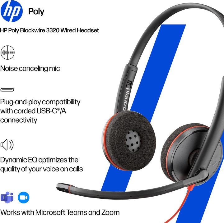 Produktbild Poly Blackwire 3320 Stereo Microsoft Teams (USB C) (Kabelgebunden, USB-C)