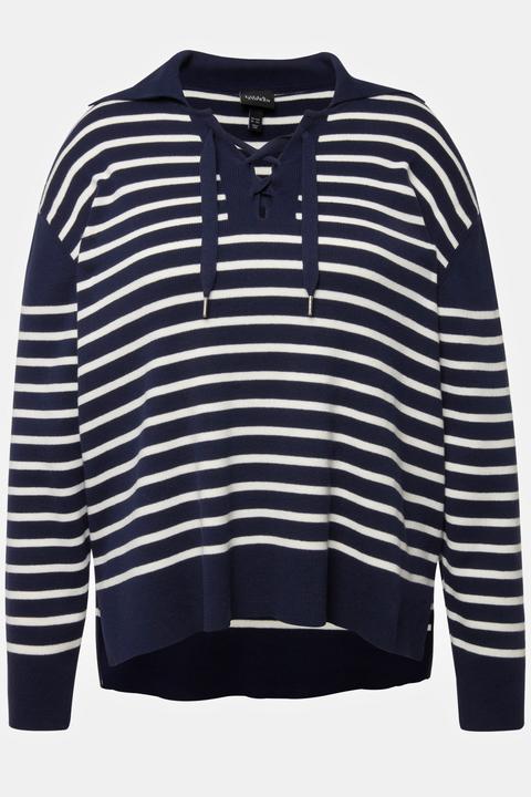 Produktbild Ulla Popken Pullover, Ringel, Matrosenkragen, Schnürung, Langarm (46, 48)