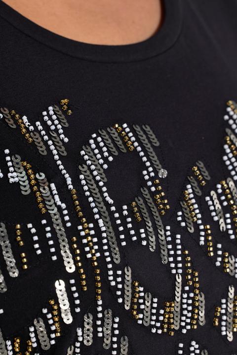 Immagine prodotto Ulla Popken T-shirt classica con paillettes, scollo a V e mezze maniche (50, 52)