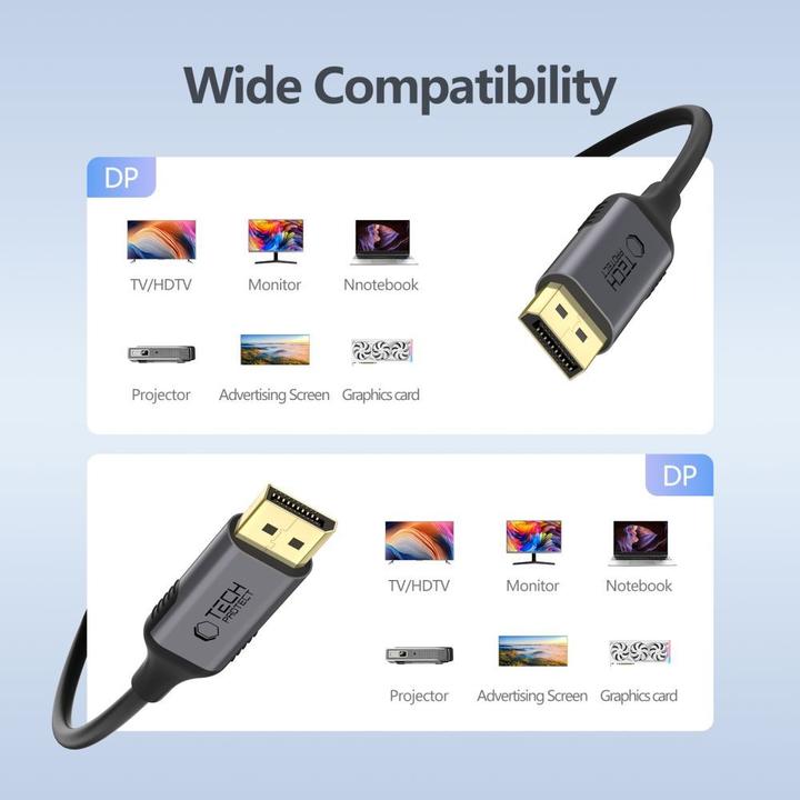 Actual product image Tech-Protect UltraBoost DisplayPort to DisplayPort 1.4 4K 60Hz Cable 2m - Black (2 m, DisplayPort, 1.4)
