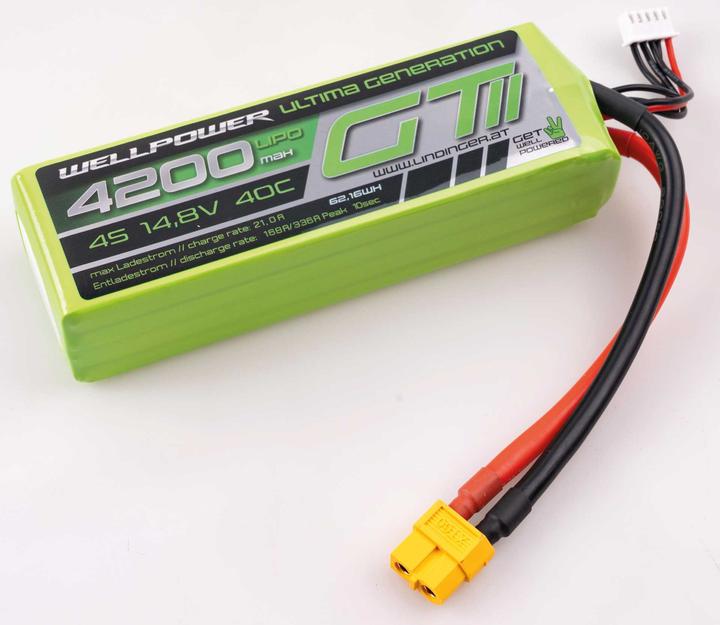 Actual product image Wellpower LIPO AKKU ULTIMA GT II 4200 MAH / 14,8 Volt 4S 40/80C CH5/8 XT-60 (14.80 V, 4200 mAh)