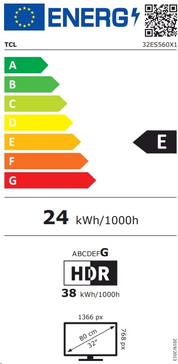 Etichetta energetica TCL 32ES560 (32", LCD, HD, 2018)