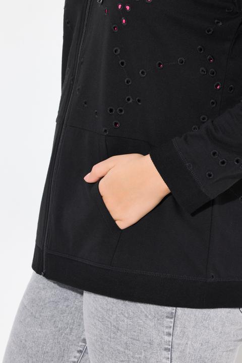 Actual product image Ulla Popken Eyelet Embroidered Zip-Up Hoodie (50, 52)