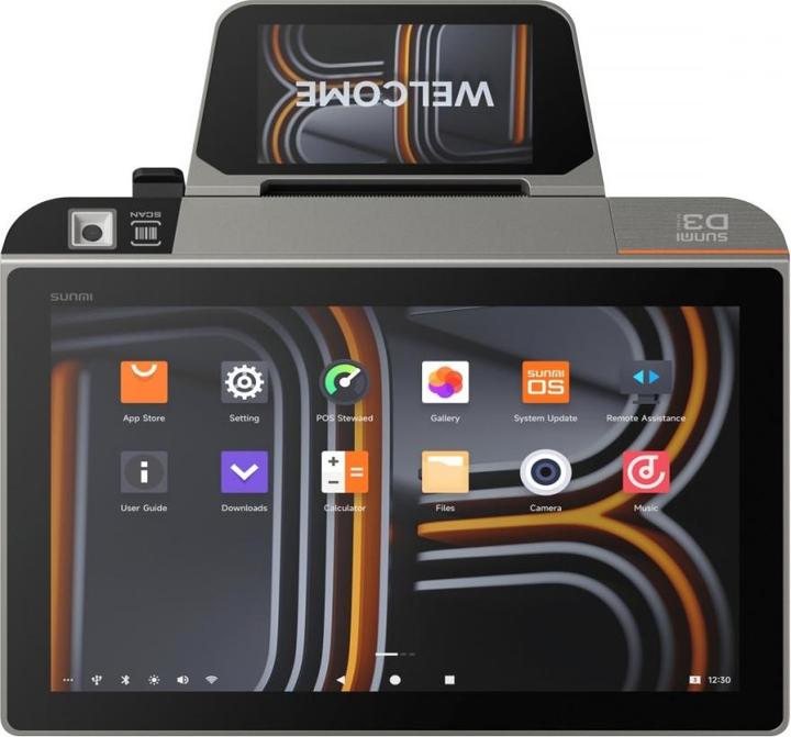 Sunmi Terminal D3 Mini GMS, Android 13, 10.1+4, 3/32 GB,P Kamera, 4G, Fingersensor, 80-mm-Drucker, Scanner (1D-Barcodes, 2D-Barcodes)