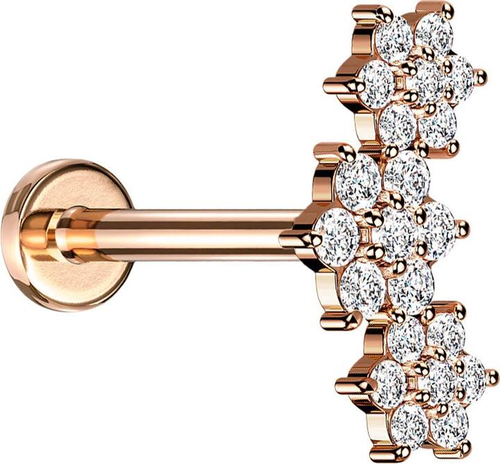 Immagine prodotto Star Piercing Micro labret filo interno oro rosa tre fiori cristalli argento (Ottone, Acciaio chirurgico 316L)