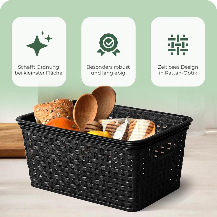 Produktbild Novaliv 6er Set Aufbewahrungsboxen mit Deckel Klein 5L Korb Schwarz in Rattan Design Lebensmittelech (5 l)