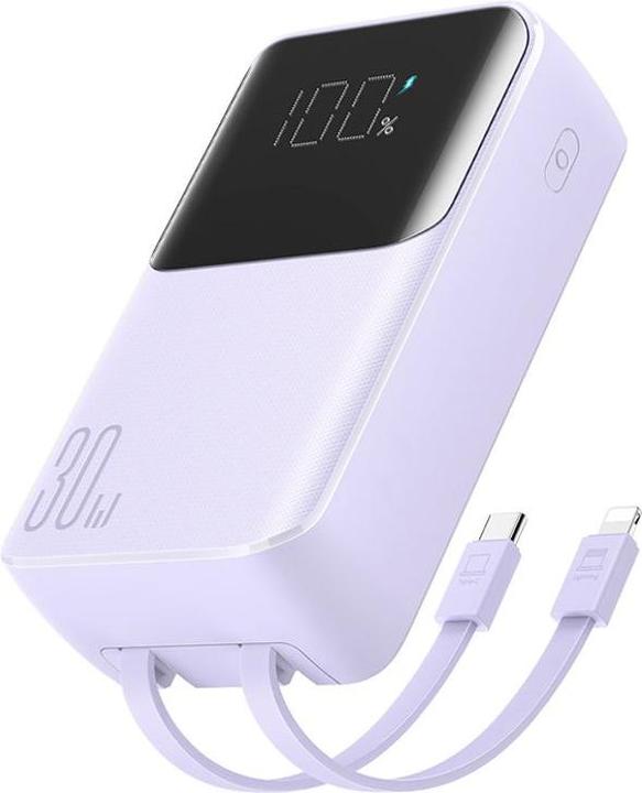 Productafbeelding Joyroom 30W 20000mAh mini Power Bank met ingebouwde kabels, Lightning & USB-C - Paars (20000 mAh, 30 W, 77 Wh)