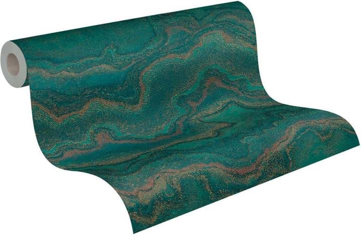 Livingwalls Elegant non-woven wallpaper in marble look with green and gold - Exquisite glossy wall panelling (53 x 1005 cm)