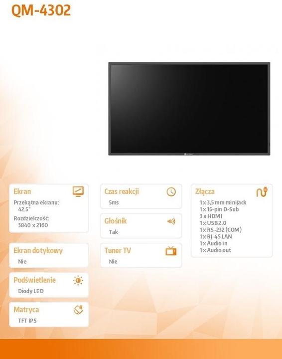 Actual product image AG neovo AG QM-4302 43" LED (3840 x 2160 Pixels, 42.50")