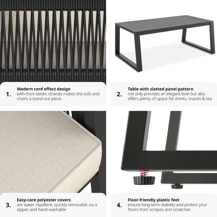 Actual product image tectake Captive garden lounge set in Rope design, aluminium frame
