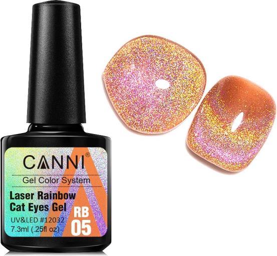 Immagine prodotto Canni Vernice gel Laser Occhi di gatto arcobaleno RB05 (Glitter rosa-arancio, Smalto per unghie effetto gel)