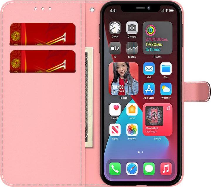 Actual product image Art iPhone 13 Pro book case Case with card slot Pink Purple (Apple iPhone 13 Pro)