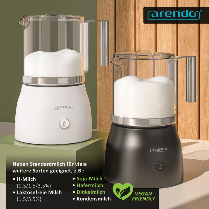 Actual product image Arendo Milk frother 600 W, 6 functions, removable heat-resistant glass attachment, Quiet, Power-saving (25 cl)