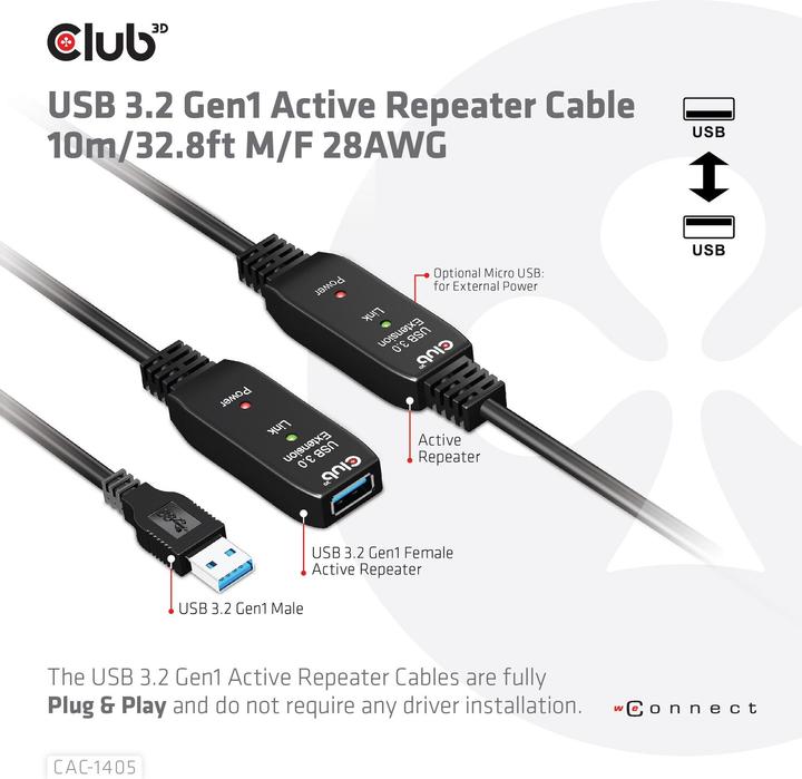 Actual product image Club 3D USB A – USB A (10 m, USB 3.2)