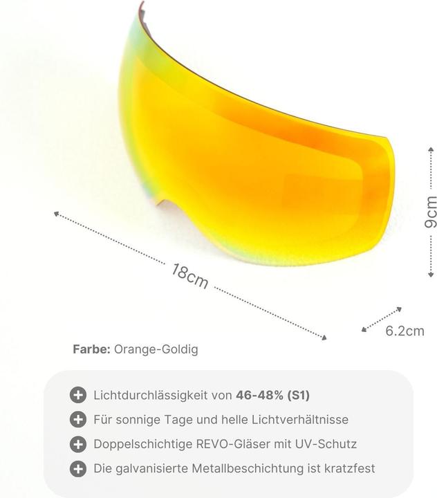 Produktbild Hermex Ersatzglas für magnetische Skibrille Wechselglas Skibrillenglas Snowboardbrillenglas (Skibrille Ersatzglas)