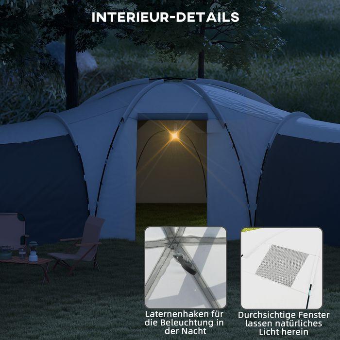 Image du produit Swisshandel24 Tente tunnel Tente de camping 6-9 personnes Tente familiale 3 chambres 2000mm Oxford Gris (Tente tunnel, 9+ personnes)