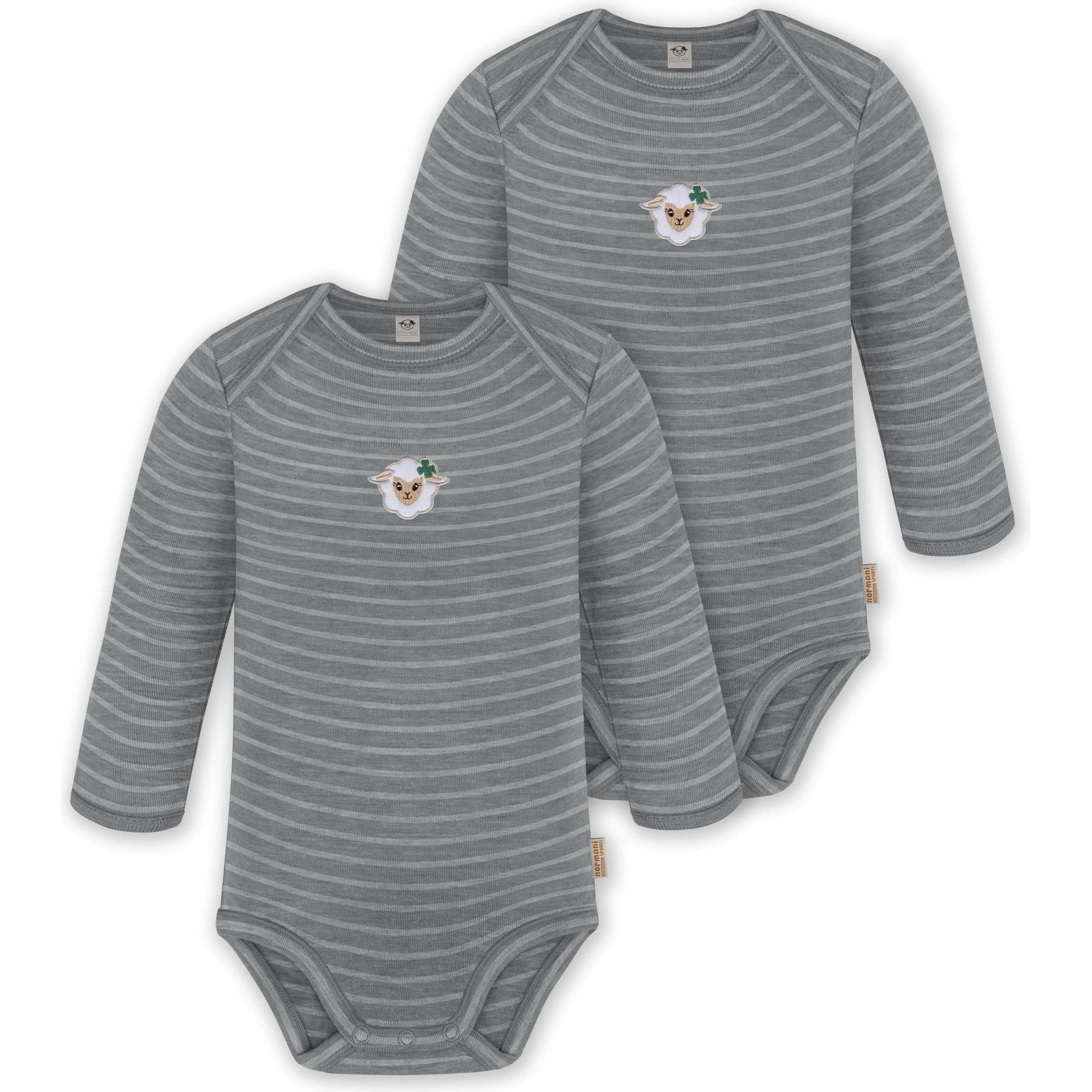 Normani, Herren, Body, 2er Pack Baby Merino Body Langarm „Auckland" - 9369, Grau, (80)