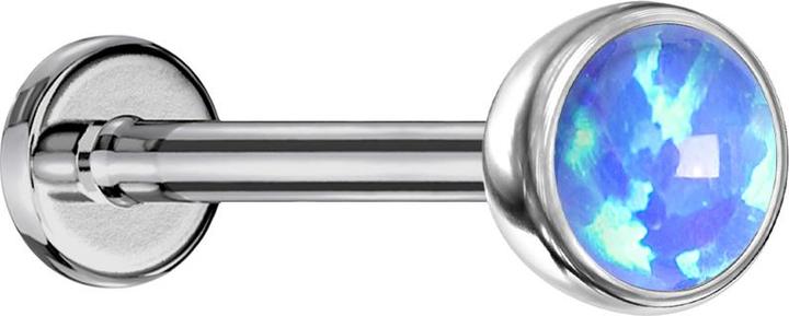 Actual product image Star Piercing Micro Threadless Labret silver hemisphere with opal blue (without brass, Titanium)