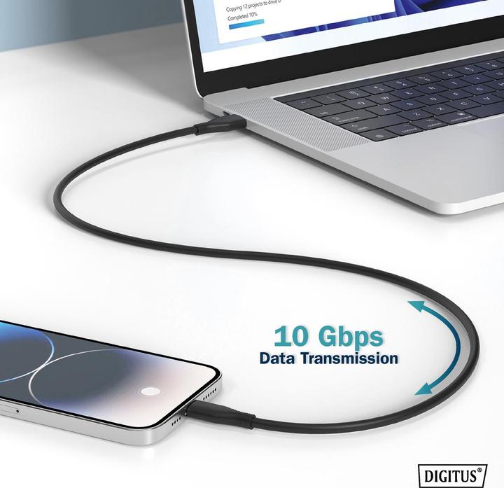 Image du produit Digitus Câble USB en silicone, USB 10Gbps, 0,5m, noir (0.50 m, USB 3.2 Gen 2, 100 W)