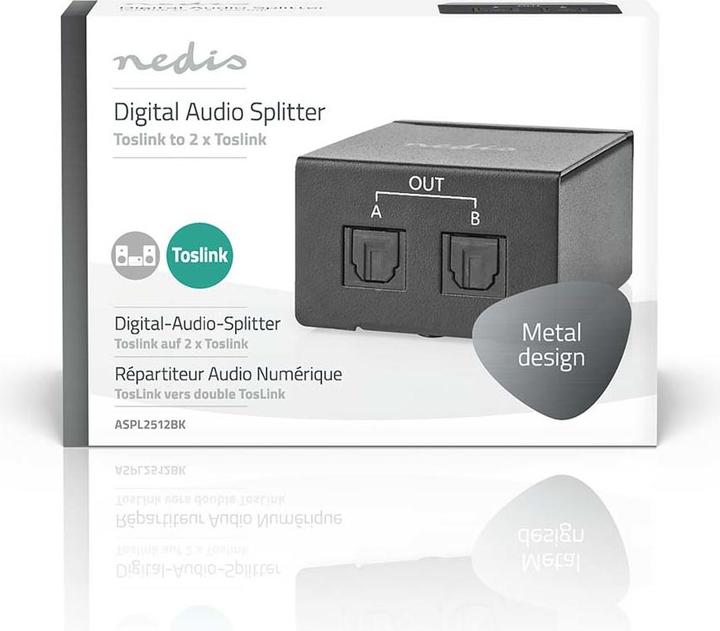 Produktbild Nedis TosLink-Splitter 2-Weg Anschlüsse – Eingang: TosLink Buchse Anschlüsse – Ausgang: 2X TosLink D