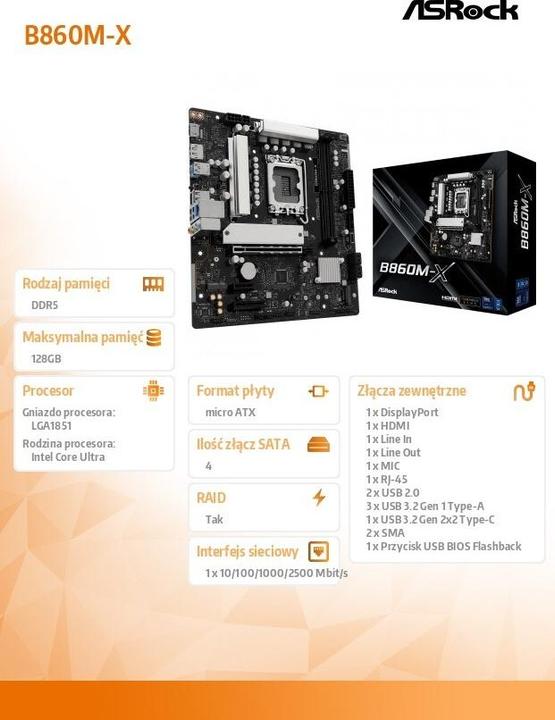 Produktbild AsRock B860M-X (LGA 1851, Intel B860, mATX)