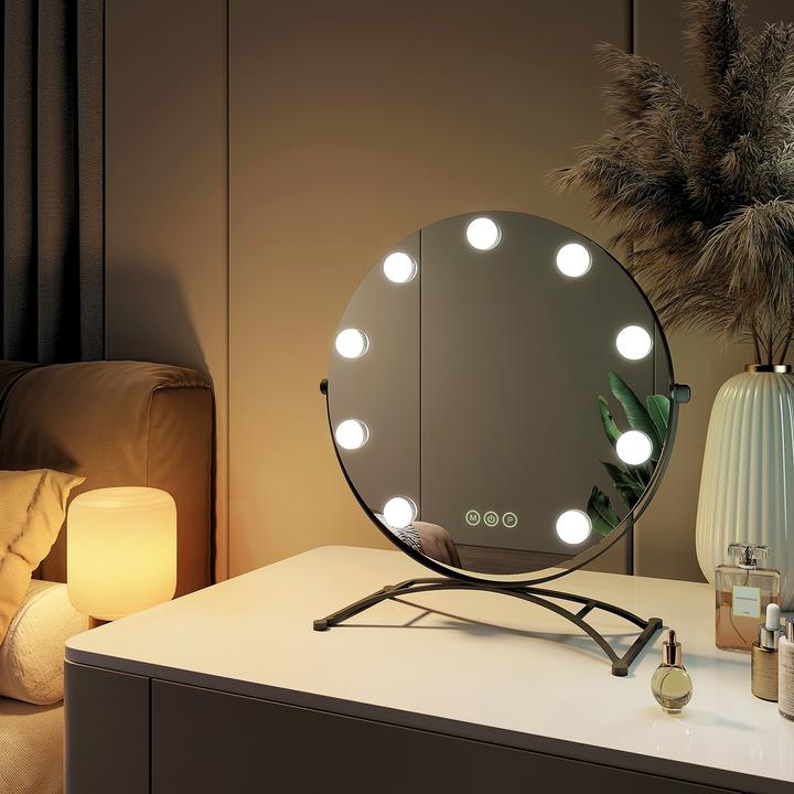 Immagine prodotto Emke Miroir cosmétique rond style Hollywood avec 11 lampes, grossissement 1X+7X, 3 couleurs de lumière, 4