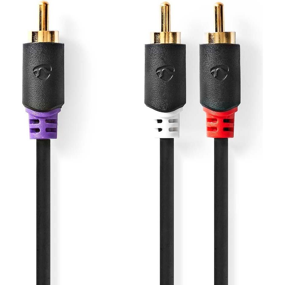 Thumbnail - Nedis Subwoofer Cable RCA Male 2X RCA Male Gold Plated 3.00 m Round 4.0 mm Anthracite Box (3 m), Audio Kabel