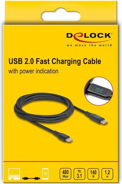 Actual product image Delock USB 2.0 Quick Charge Cable USB Type-C Plug to Plug (1.20 m, USB 2.0, 140 W)