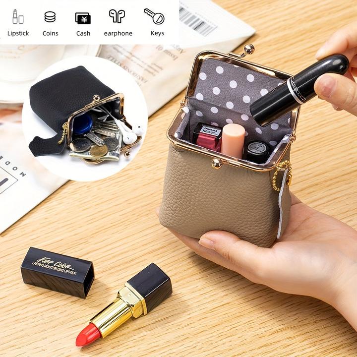 Produktbild Only-Bags.Store Vintage Genuine Leather Mini Handbag Organizer with Secure Kiss Lock - Spacious Coin Purse, Key