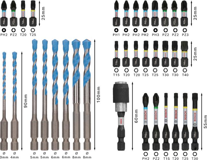Image du produit Bosch Professional Zubehör PRO Impact Schrauberbits und Multi Construction Bohrer Mixed Set (Six pans creux TX, Croix Phillips PH, Croix Pozidriv PZ)
