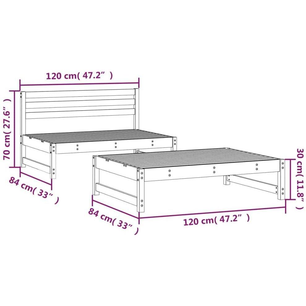 Thumbnail - VidaXL, Gartenlounge, 2-tlg. Garten-Lounge-Set Schwarz Massivholz Kiefer,Farbe