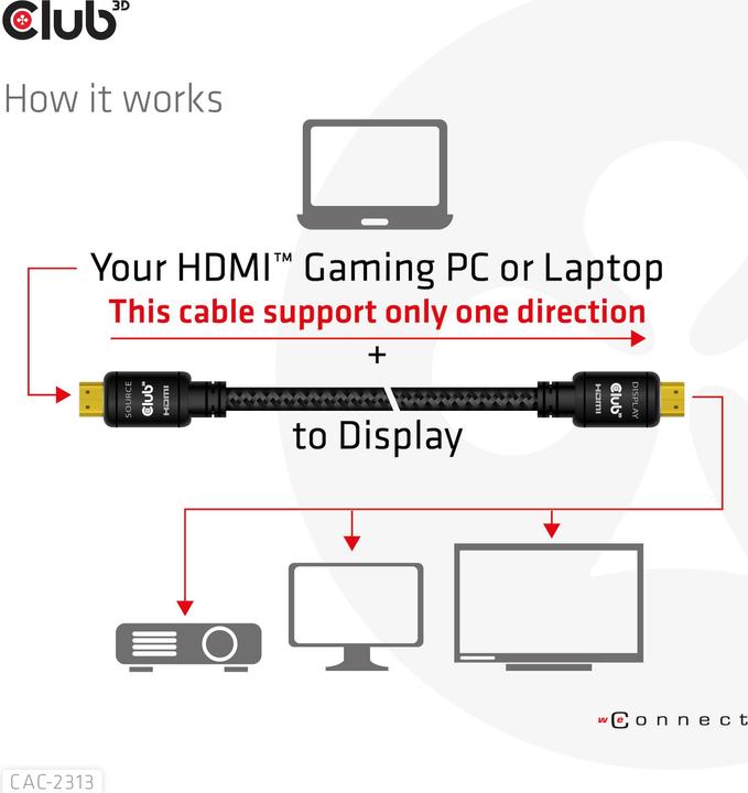 Produktbild Club 3D HDMI 2.0 4K60Hz RedMere-Kabel 10 m (10 m, HDMI, 2.0)