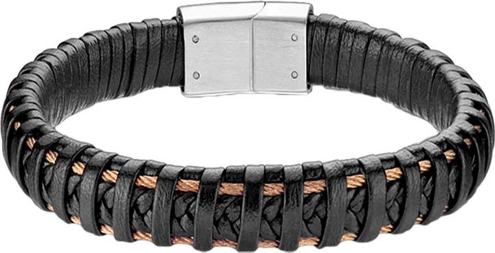 Produktbild Star Piercing Lederarmband schwarz mit zwei Bänder rosegold (21 cm, ohne Messing)