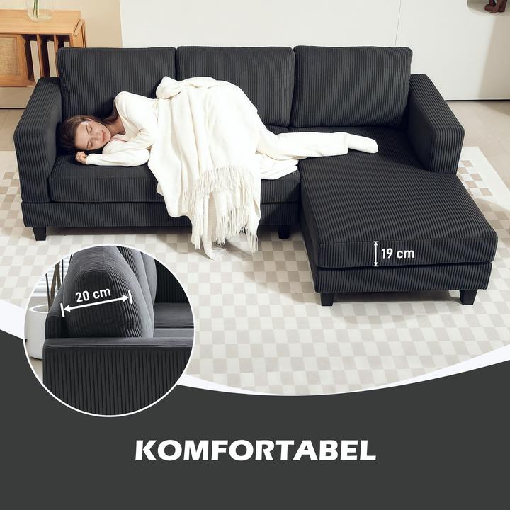 Actual product image Homcom Ecksofa Polyester, Schaumstoff Dunkelgrau (3-seater, Corner sofa)