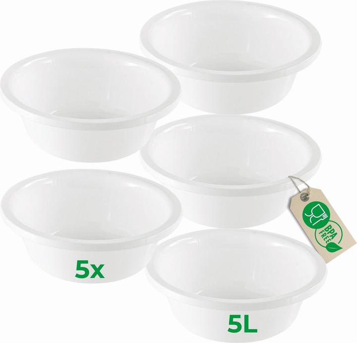 Produktbild Novaliv 5x Spülschüssel Rund 5L, D32 cm, Weiss, BPA-frei Spülmaschinenfest Ideal für Küche und Campin