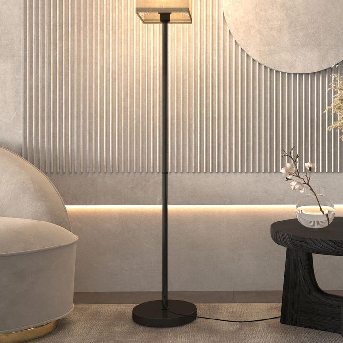 Actual product image Swisshandel24 Moderne Stehlampe mit Kunstleinen-Schirm, Fussschalter, für Wohnzimmer Schwarz (E27)