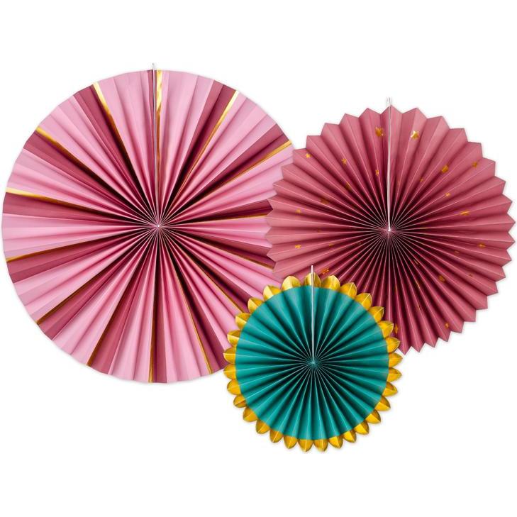 Partydeco Decorative Rosettes, burgundy, 26-43 cm (1 pkt / 3 pc.)
