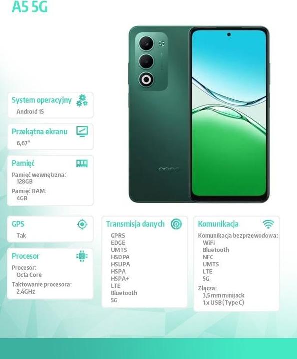 Produktbild OPPO A5 5G (128 GB, Aurora Green, 6.67", Dual SIM, 4G)