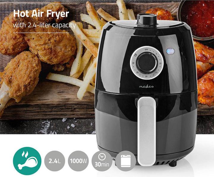 Immagine prodotto Nedis Friggitrice ad aria calda | 2,4 l | Timer: 30 min | Analogica | Alluminio / Nero
