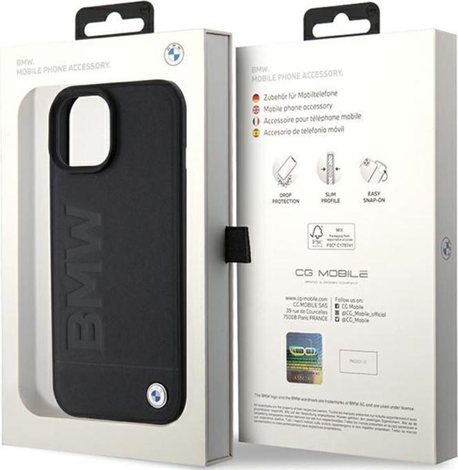 Immagine prodotto BMW BMHCP15SSLLBK iPhone 15 6,1" in pelle nera con timbro a fuoco (Apple iPhone 15)