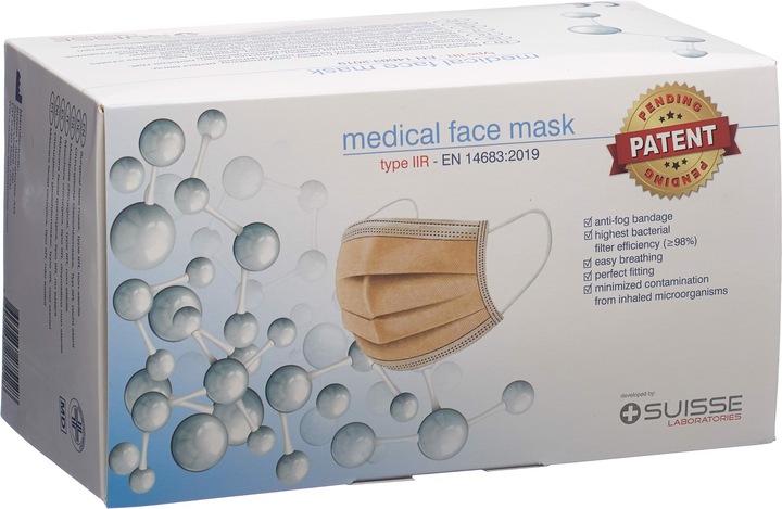 Actual product image Suisse Laboratories Anti-fog Medizin Maske Typ IIR (Type IIR, 50 x)