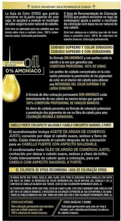 Actual product image Syoss OLIO INTENSE ink sin amoniaco #8.50-rubio ceniza 5 pz (Natural Ashy Blonde)