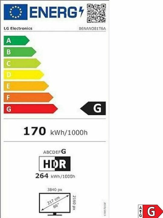 Energy Label LG 86NANO81T6A.AEU (86", NANO81, Nano-Cell, 4K)