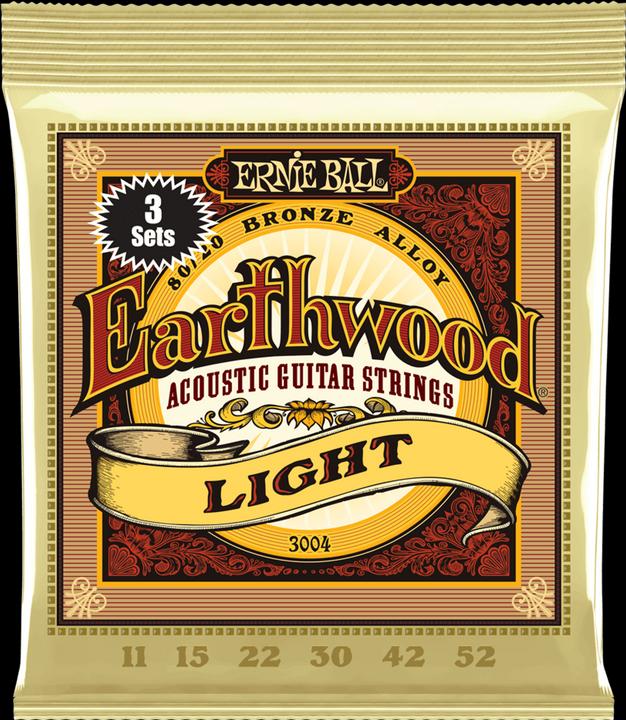 Ernie Ball Saitensatz, Earthwood 80/20 Bronze 3er Pack, Light 11-52 (6 x, 0.05")
