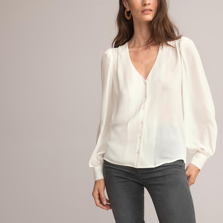 Actual product image La Redoute Collections Long-sleeved blouse with V-neckline (38)