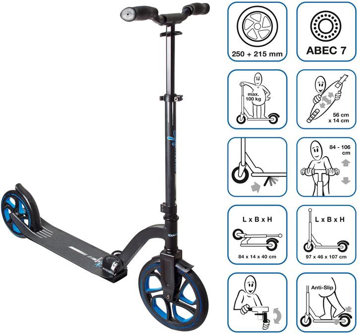 Produktbild Muuwmi Aluminium Scooter Pro – Tretroller, 250/215 mm, ABEC 7,, höhenverstellbar, blau