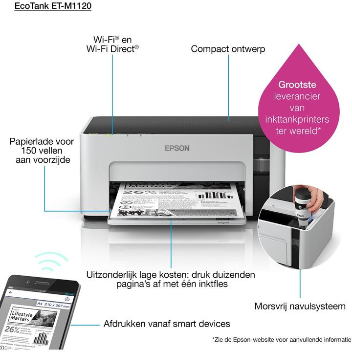Actual product image Epson ET-M1120 EcoTank (Ink tank, Black and white)